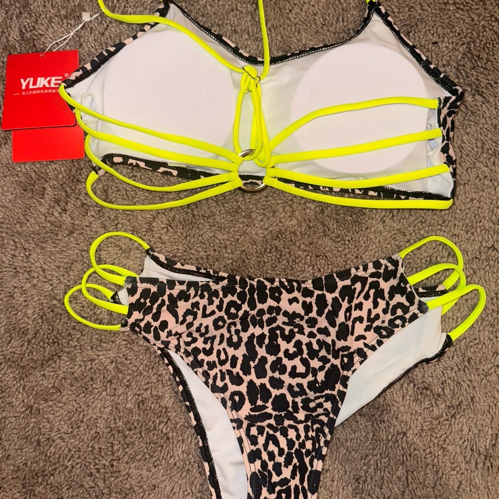Neon Yellow and Leopard Print Bikini Set